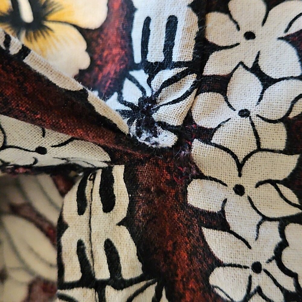 Hawaiian Flavor Tapa Cloth Print Dress M Brown Handmade Sleeveless Cotton Floral - Picture 15 of 16